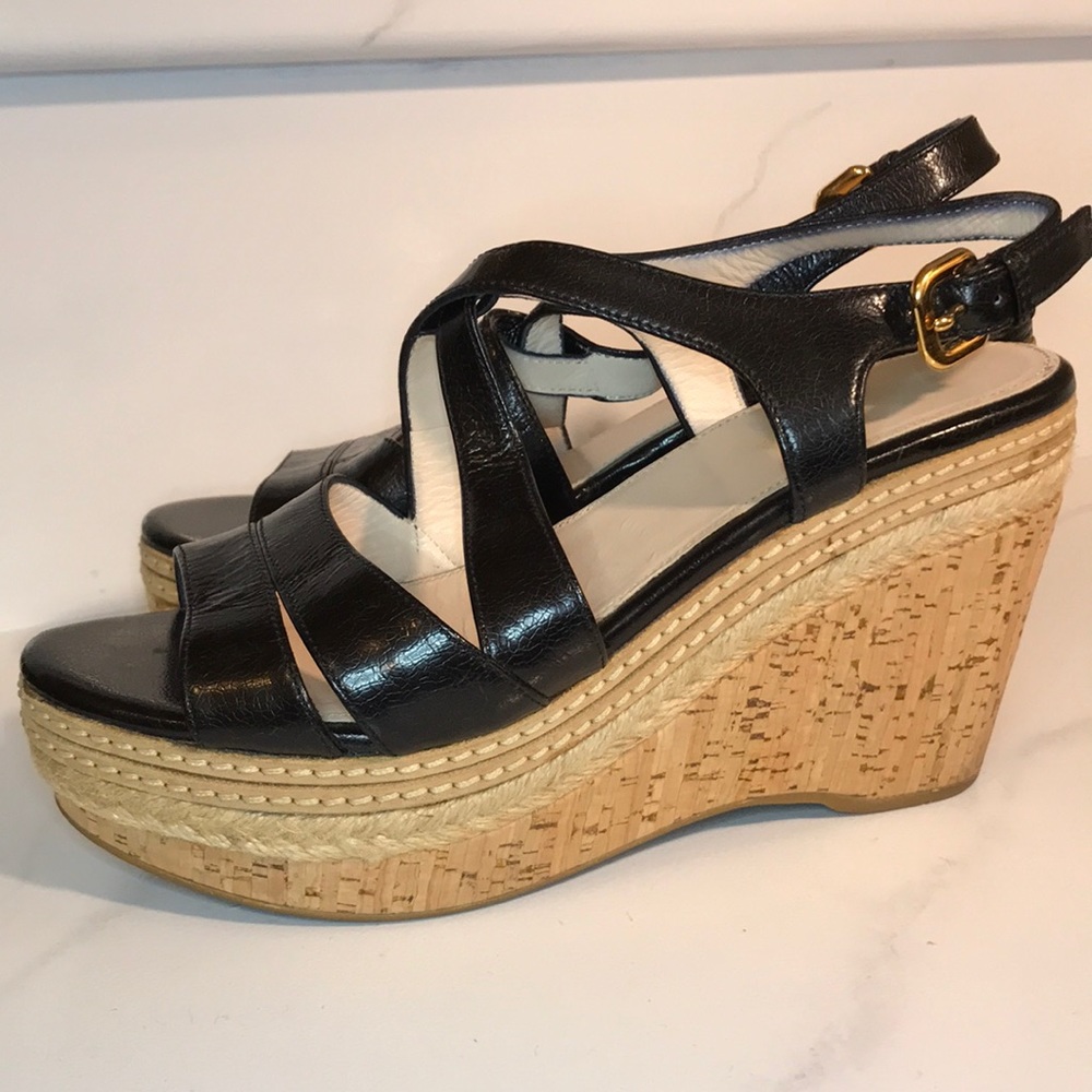 PRADA, Black Strappy, Wedges, Size 36.5 Euro - Picture 6 of 8